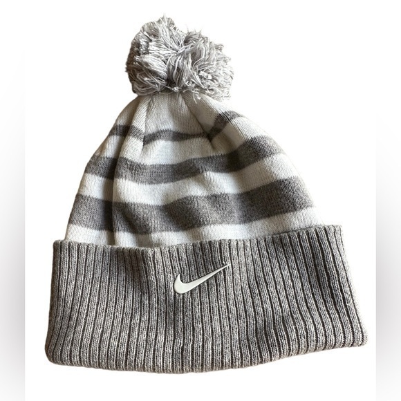 Nike Beanie - Youth Size - Gray and White Stripe - Picture 1 of 2